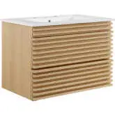 Render 30" Wall Mount Bathroom Vanity in Oak Finish & White Ceramic