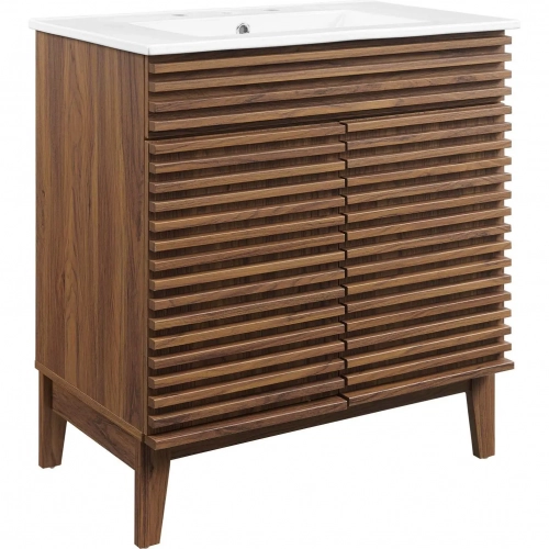 Render 30" Bathroom Vanity Cabinet in Walnut Finish & White Ceramic