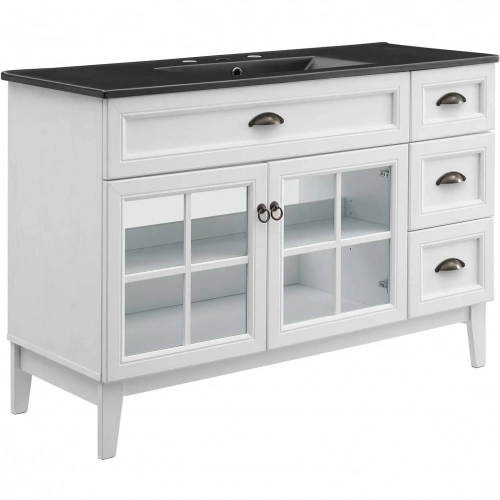 Isle 48" Bathroom Vanity Cabinet in White & Black Ceramic
