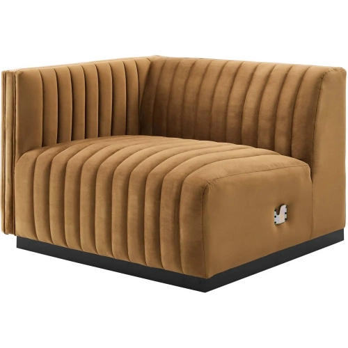 Conjure Left Arm Chair in Channel Tufted Cognac Velvet & Black