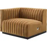 Conjure Left Arm Chair in Channel Tufted Cognac Velvet & Black