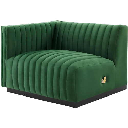 Conjure Left Arm Chair in Channel Tufted Emerald Green Velvet & Black