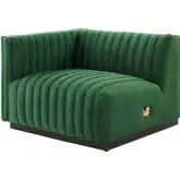 Conjure Left Arm Chair in Channel Tufted Emerald Green Velvet & Black