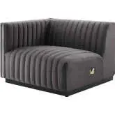 Conjure Left Arm Chair in Channel Tufted Gray Velvet & Black
