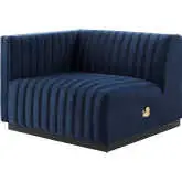 Conjure Left Arm Chair in Channel Tufted Midnight Blue Velvet & Black