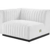 Conjure Left Arm Chair in Channel Tufted White Fabric & Black