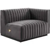Conjure Right Arm Chair in Channel Tufted Gray Velvet & Black