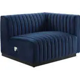 Conjure Right Arm Chair in Channel Tufted Midnight Blue Velvet & Black