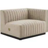 Conjure Right Arm Chair in Channel Tufted Beige Fabric & Black