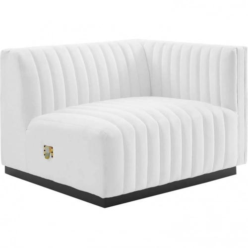 Conjure Right Arm Chair in Channel Tufted White Fabric & Black