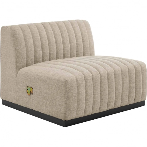Conjure Armless Chair in Channel Tufted Beige Fabric & Black