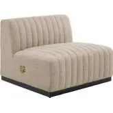 Conjure Armless Chair in Channel Tufted Beige Fabric & Black