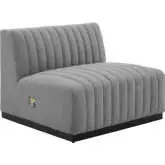 Conjure Armless Chair in Channel Tufted Light Gray Fabric & Black