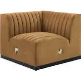 Conjure Left Corner Chair in Channel Tufted Cognac Velvet & Black