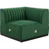 Conjure Left Corner Chair in Channel Tufted Emerald Green Velvet & Black