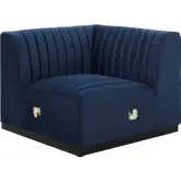 Conjure Left Corner Chair in Channel Tufted Midnight Blue Velvet & Black