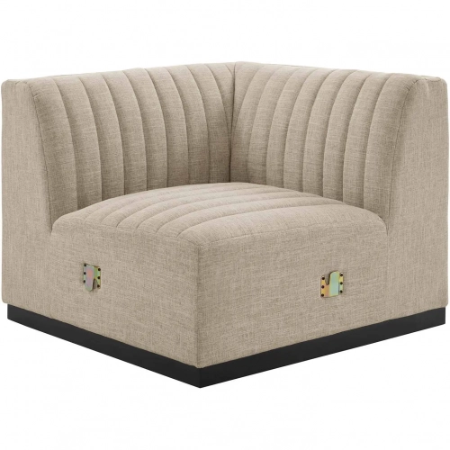 Conjure Left Corner Chair in Channel Tufted Beige Fabric & Black