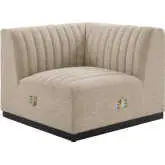 Conjure Left Corner Chair in Channel Tufted Beige Fabric & Black