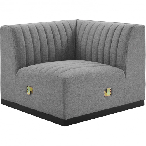 Conjure Left Corner Chair in Channel Tufted Light Gray Fabric & Black