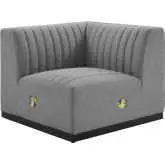 Conjure Left Corner Chair in Channel Tufted Light Gray Fabric & Black