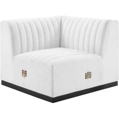 Conjure Left Corner Chair in Channel Tufted White Fabric & Black