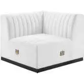 Conjure Left Corner Chair in Channel Tufted White Fabric & Black