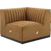 Conjure Right Corner Chair in Channel Tufted Cognac Velvet & Black