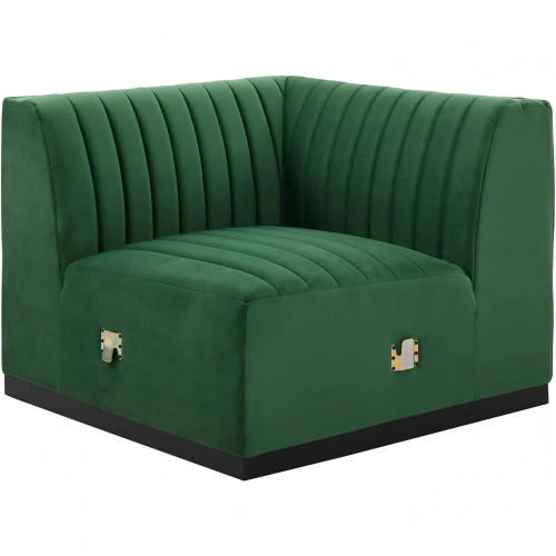 Conjure Right Corner Chair in Channel Tufted Emerald Green Velvet & Black