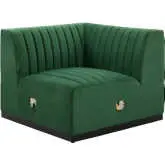 Conjure Right Corner Chair in Channel Tufted Emerald Green Velvet & Black
