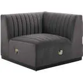 Conjure Right Corner Chair in Channel Tufted Gray Velvet & Black