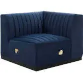 Conjure Right Corner Chair in Channel Tufted Midnight Blue Velvet & Black
