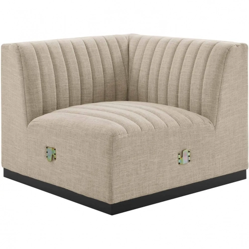 Conjure Right Corner Chair in Channel Tufted Beige Fabric & Black