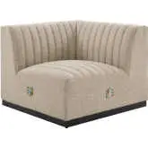 Conjure Right Corner Chair in Channel Tufted Beige Fabric & Black
