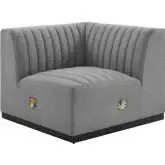 Conjure Right Corner Chair in Channel Tufted Light Gray Fabric & Black