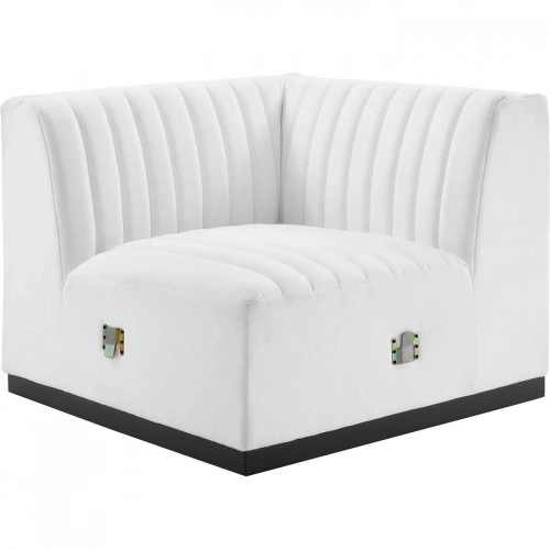 Conjure Right Corner Chair in Channel Tufted White Fabric & Black