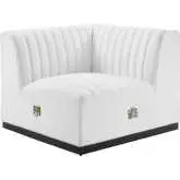 Conjure Right Corner Chair in Channel Tufted White Fabric & Black