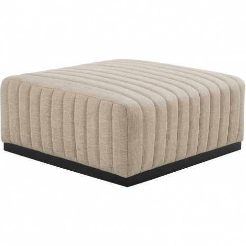 Conjure Ottoman in Channel Tufted Beige Fabric & Black