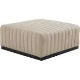 Conjure Ottoman in Channel Tufted Beige Fabric & Black