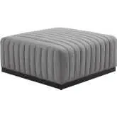 Conjure Ottoman in Channel Tufted Light Gray Fabric & Black