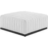 Conjure Ottoman in Channel Tufted White Fabric & Black