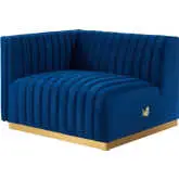 Conjure Left Arm Chair in Channel Tufted Navy Blue Velvet & Brushed Gold