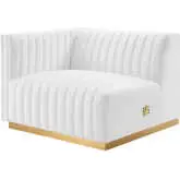 Conjure Left Arm Chair in Channel Tufted White Velvet & Brushed Gold