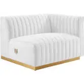 Conjure Right Arm Chair in Channel Tufted White Velvet & Brushed Gold