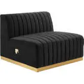 Conjure Armless Chair in Channel Tufted Black Velvet & Brushed Gold