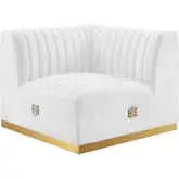 Conjure Left Corner Chair in Channel Tufted White Velvet & Brushed Gold