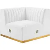 Conjure Right Corner Chair in Channel Tufted White Velvet & Brushed Gold