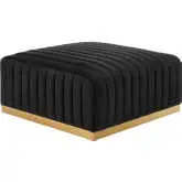Conjure Ottoman in Channel Tufted Black Velvet & Brushed Gold