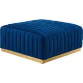 Conjure Ottoman in Channel Tufted Navy Blue Velvet & Brushed Gold