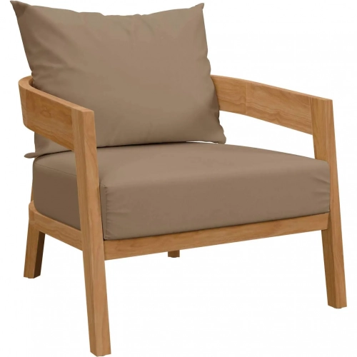 Brisbane Outdoor Arm Chair in Teak & Light Brown Fabric