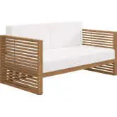 Carlsbad Outdoor Loveseat in Teak & White Fabric
